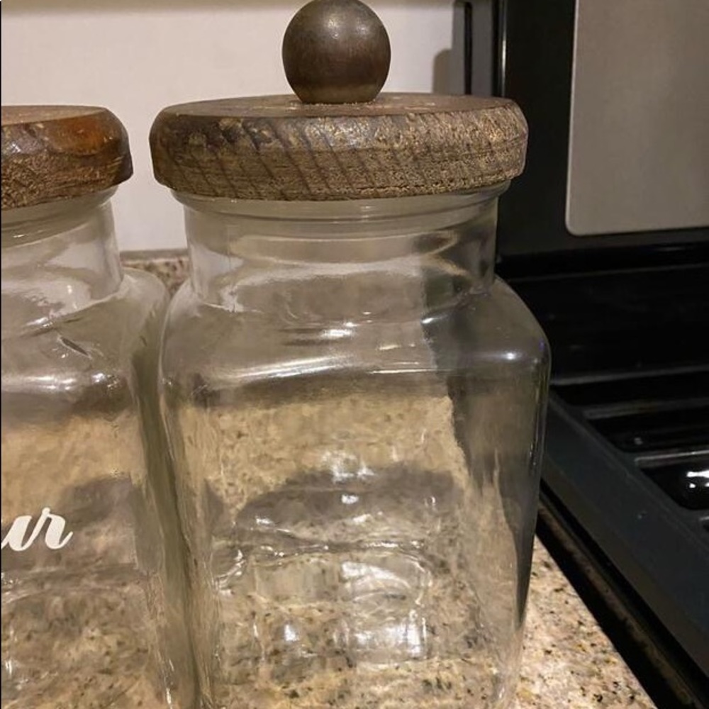 Tall glass canister with wooden lid